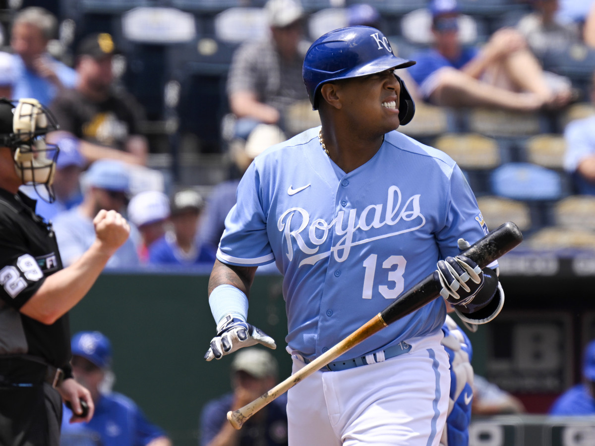 Kansas City Royals’ designated hitter Salvador Perez after striking out against the Toronto Blue Jays